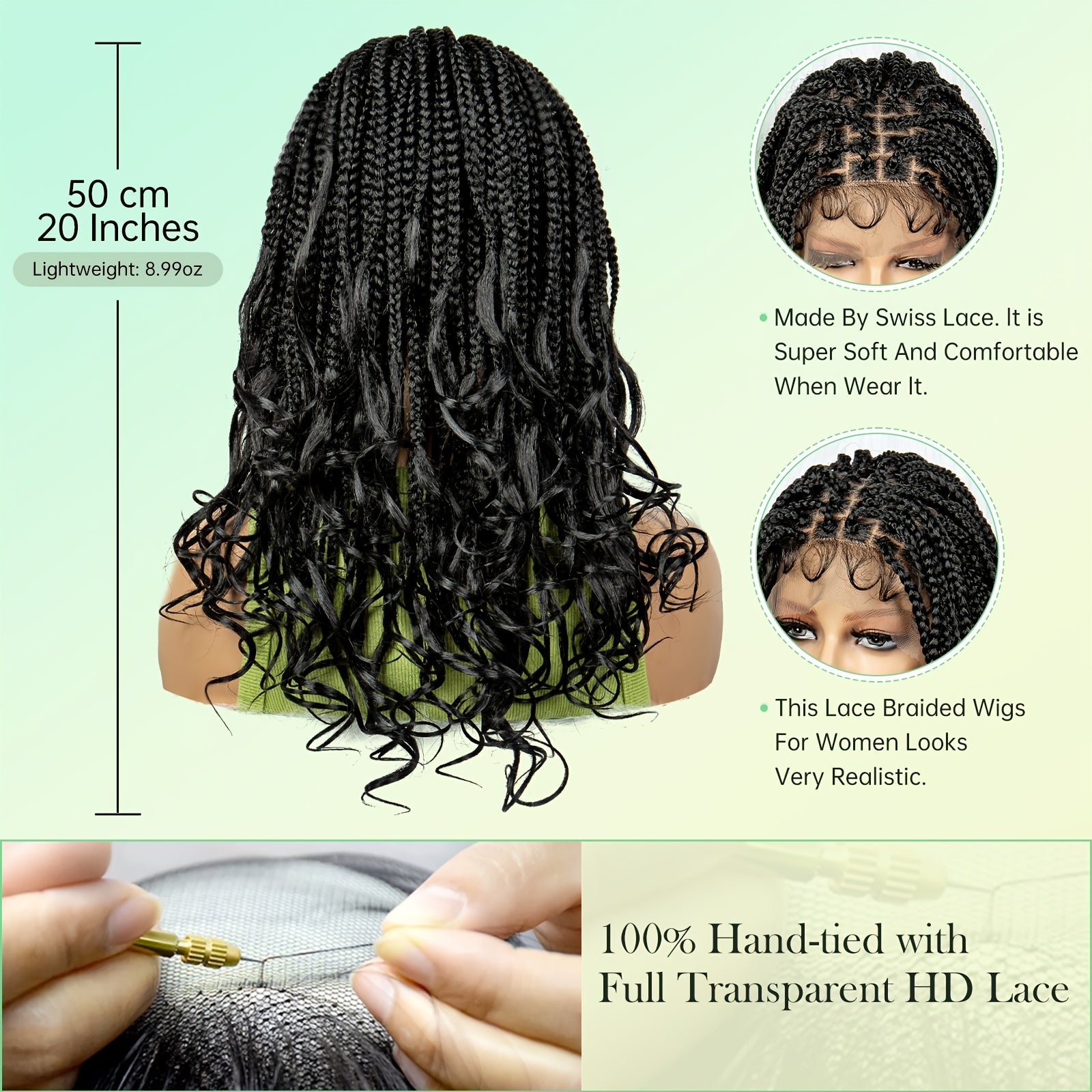 20 Inches - 9*6 HD Front Lace Braided Wigs with Curly Ends, Goddess Box Braids Crochet Hair, Braid Wigs Curly Ends Part Braided Front Lace Wig, Handmade Braiding Wigs with Baby Hair for Women (20 INCH, Available in Three Colo